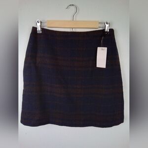 Uniqlo Womens Size 8 Wool Blend Mini Skirt Plaid Navy Green Lined
